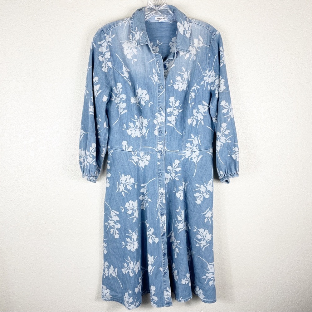 Westport Light Blue Floral Long Sleeve Midi Dress